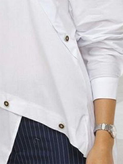 Asymmetric Buttoned Mock Neck Long Sleeve Blouse