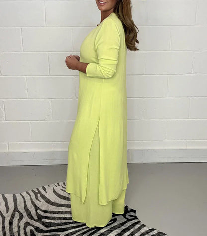 Long Sleeve V Neck Slit Set