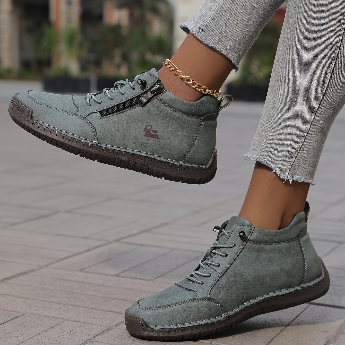 Zip-Up Lace-Up High-Top Orthopedic Sneakers