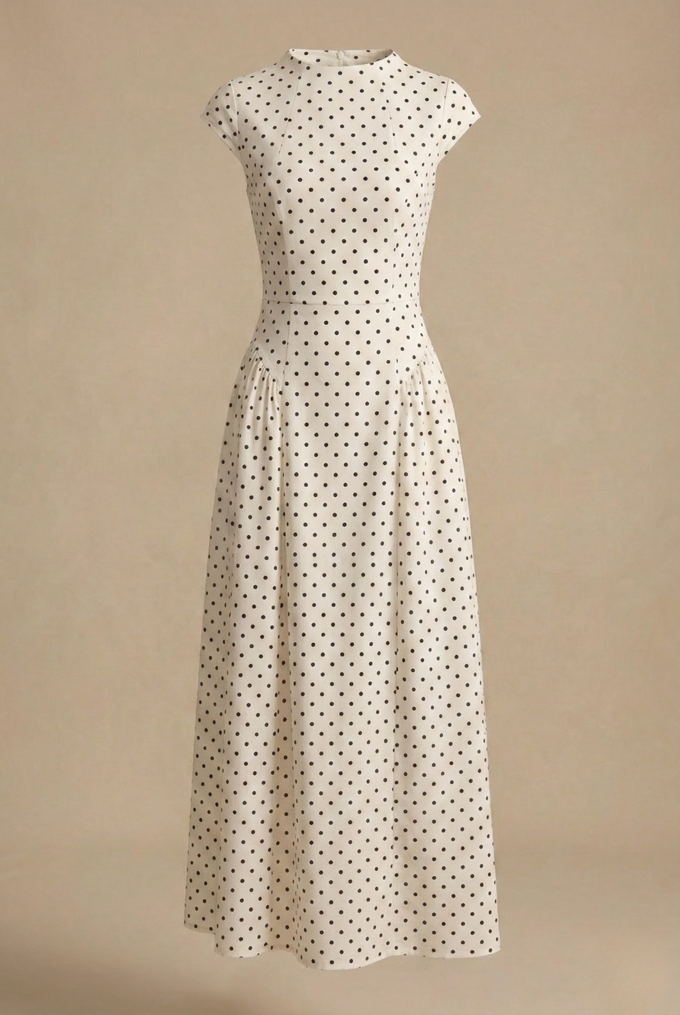 Polka Dot Polished Cap Sleeve Long Dress
