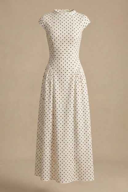 Polka Dot Polished Cap Sleeve Long Dress