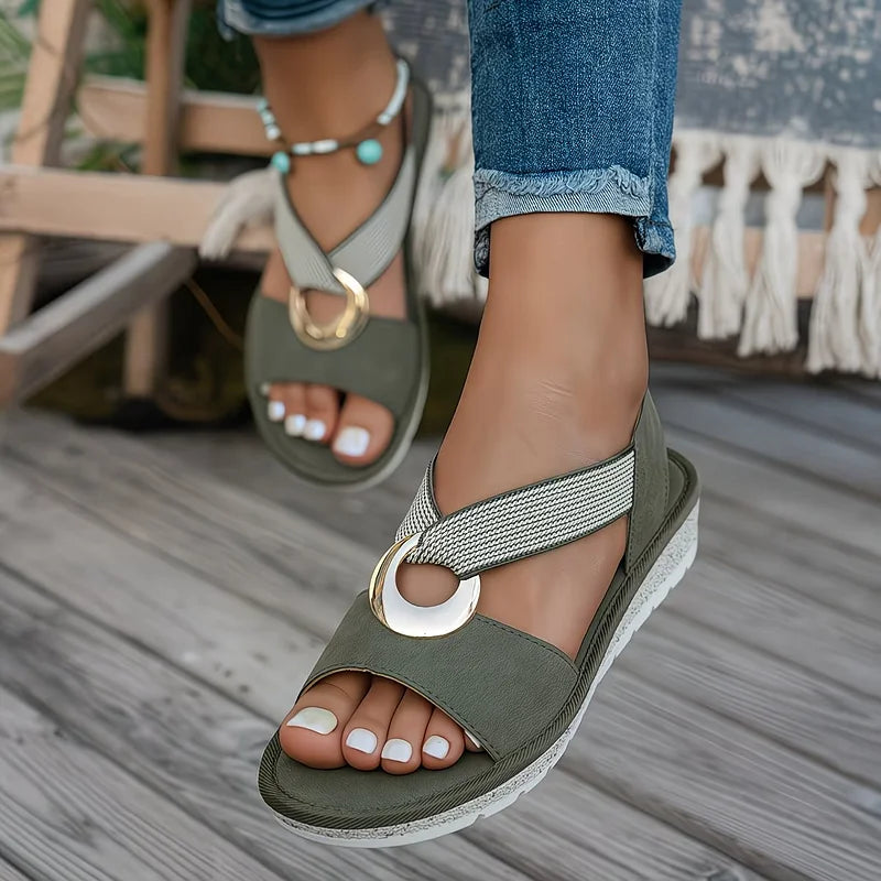 Ring Detail Open Toe Slingback Platform Sandals