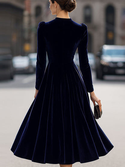 Round Neck Puff Sleeve A Line Dress