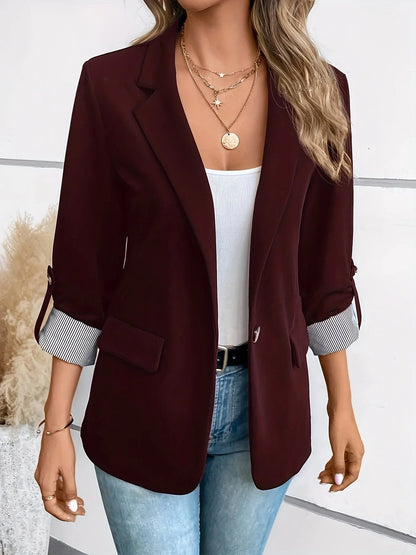 Lapel Collared Pocketed Cuffed Structured Plain Blazer