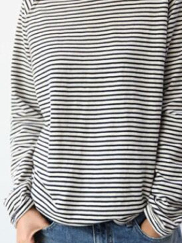Crew Neck Long Sleeve Striped Sweatshirt For Women