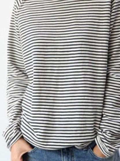 Crew Neck Long Sleeve Striped Sweatshirt For Women