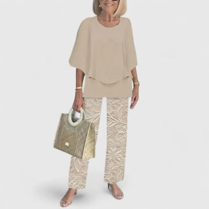 Layered Round Neck Batwing Sleeve Top Straight Leg Set
