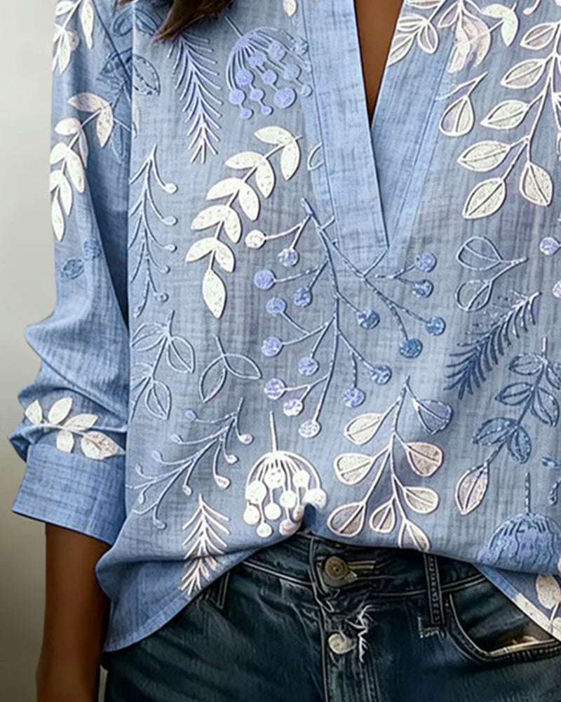 Patterned Banded Split Buttoned Flowy Top