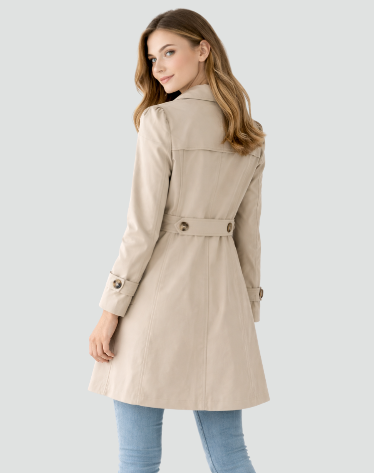 Notched Lapel Belted Mid-Length Trench Coat For Women