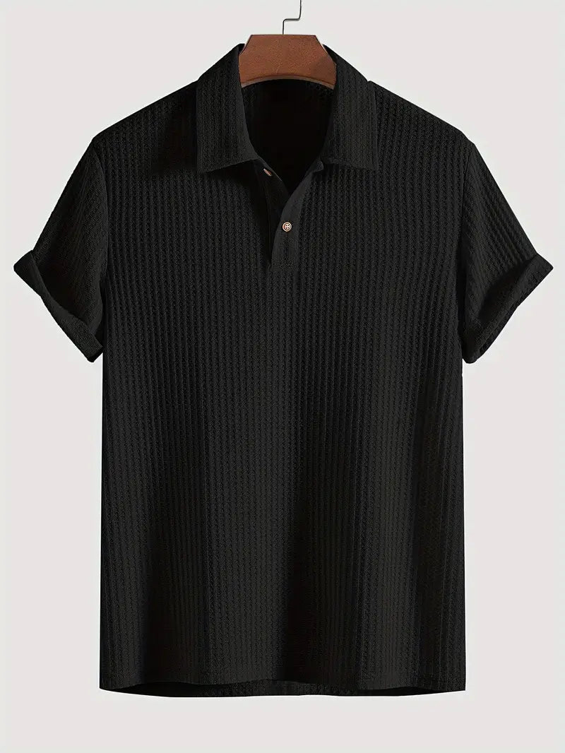 Short Collared Buttoned Textured Ribbed Straight Shirt