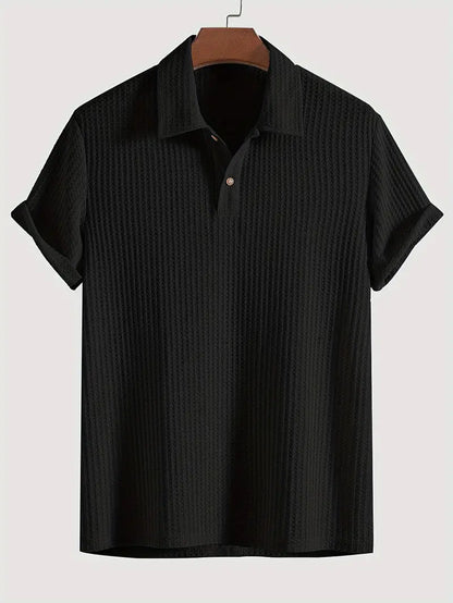 Short Collared Buttoned Textured Ribbed Straight Shirt