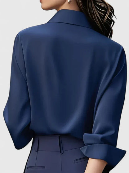 Solid Relaxed Collared Long Cuffed Buttoned Blouse