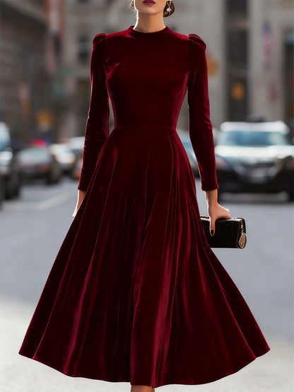 Round Neck Puff Sleeve A Line Dress