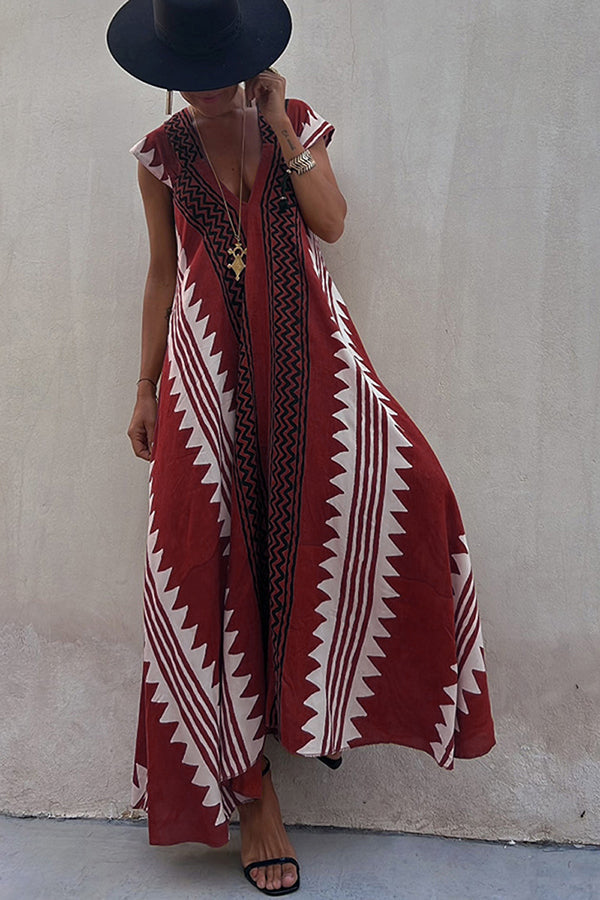 Deep Neckline Flared Hemline A-Line Dress