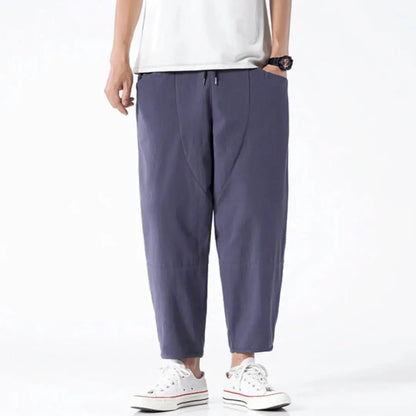 Drawstring Elastic Waist Tapered Cropped Trouser
