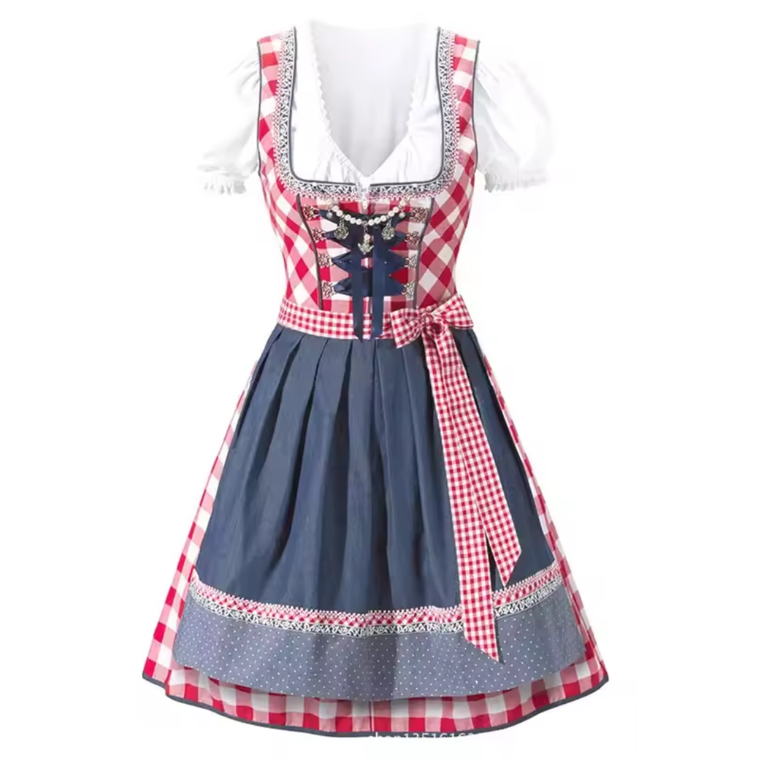 Women's Square Neck Puff Sleeve Checkered Dirndl Mini Dress
