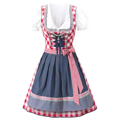 Women's Square Neck Puff Sleeve Checkered Dirndl Mini Dress