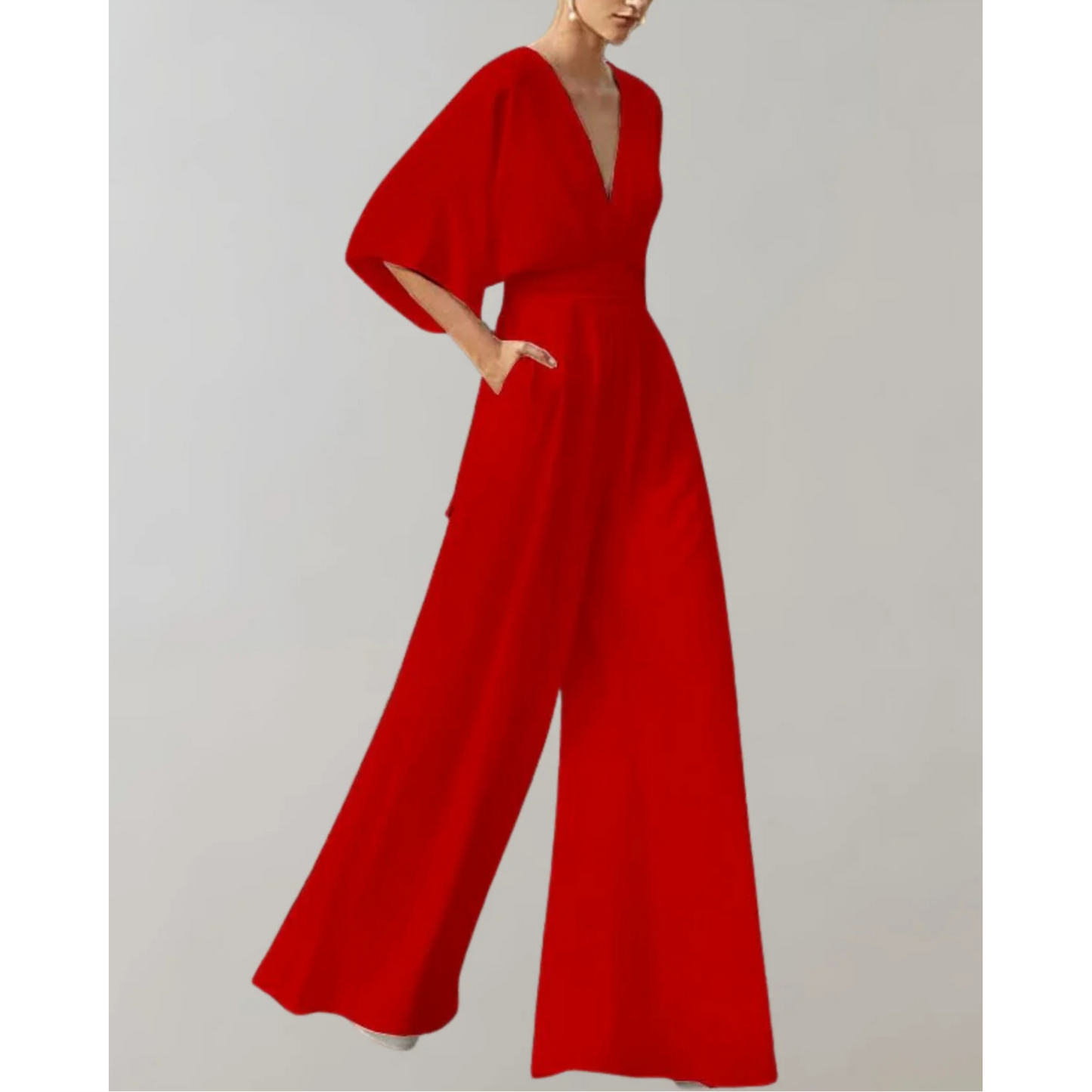 Wide Leg V Neck Flutter Sleeve Jumpsuit