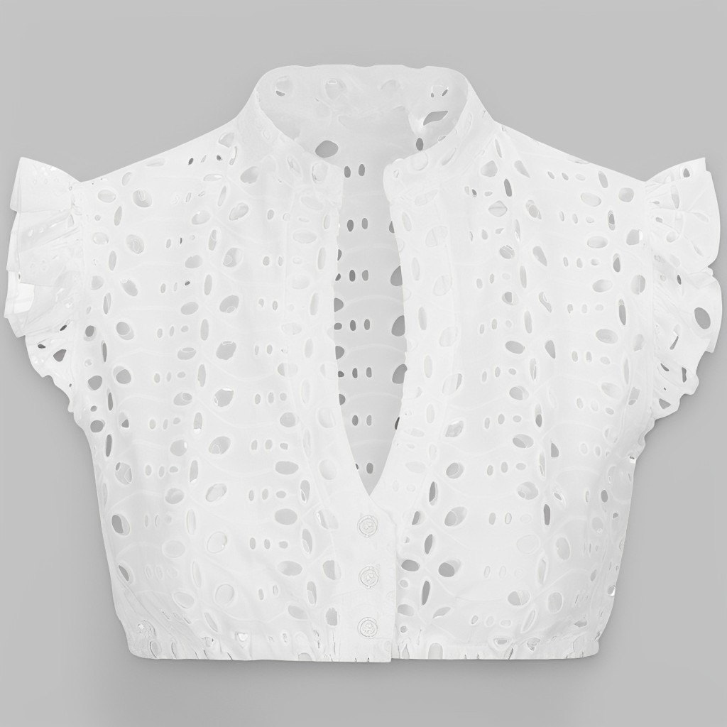 Women's Mandarin Collar Ruffle Cap Sleeve Blouse