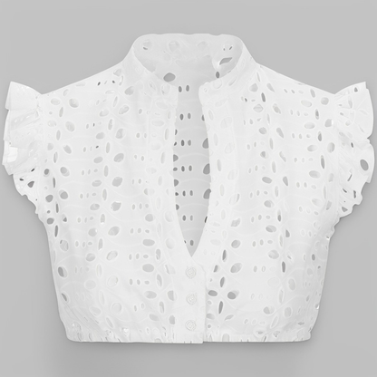 Women's Mandarin Collar Ruffle Cap Sleeve Blouse