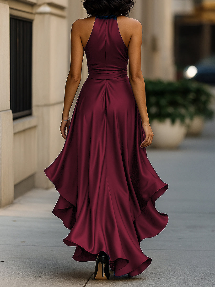 Halter Ruched Ruffled Dress