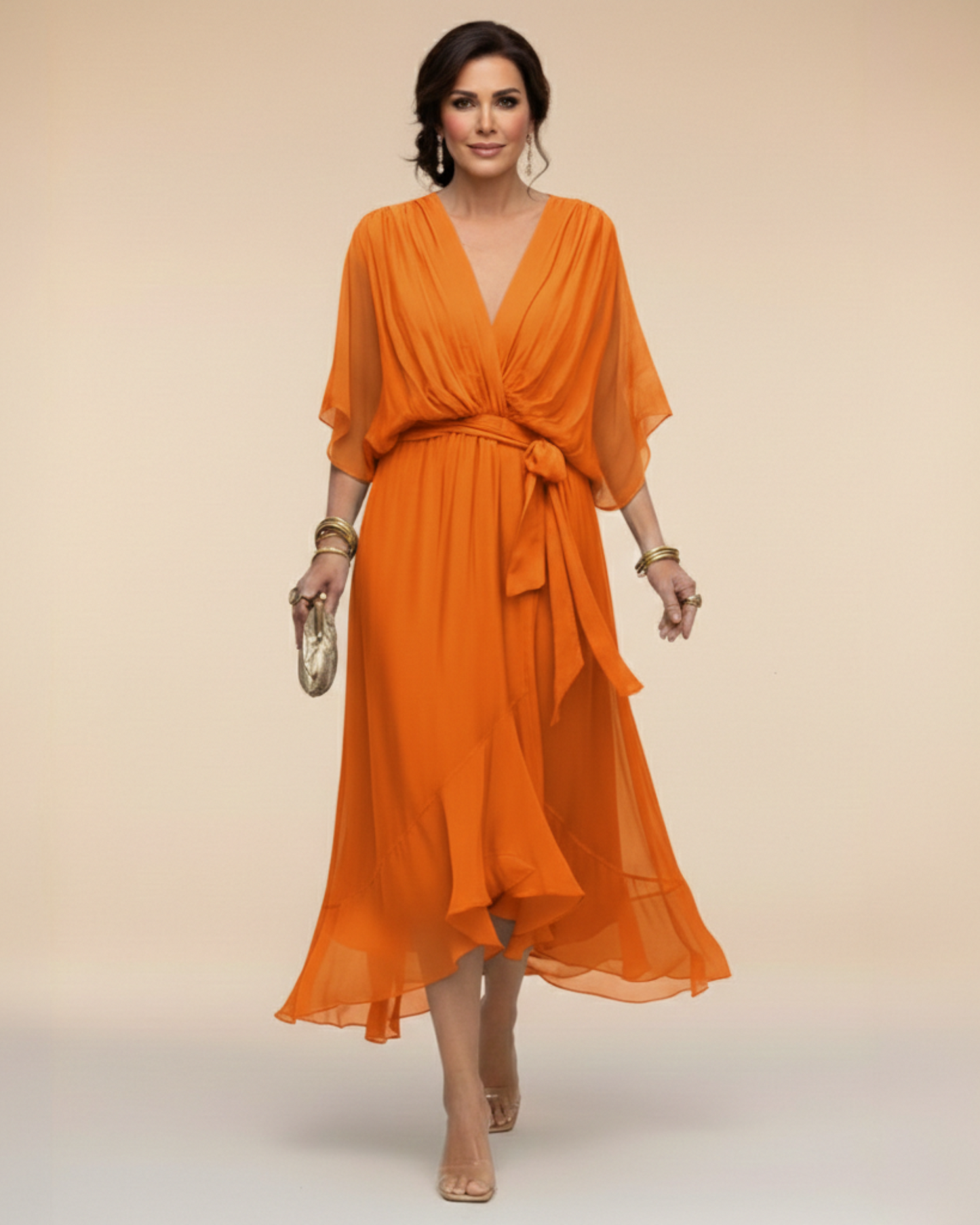 Gathered V-Neck Dress