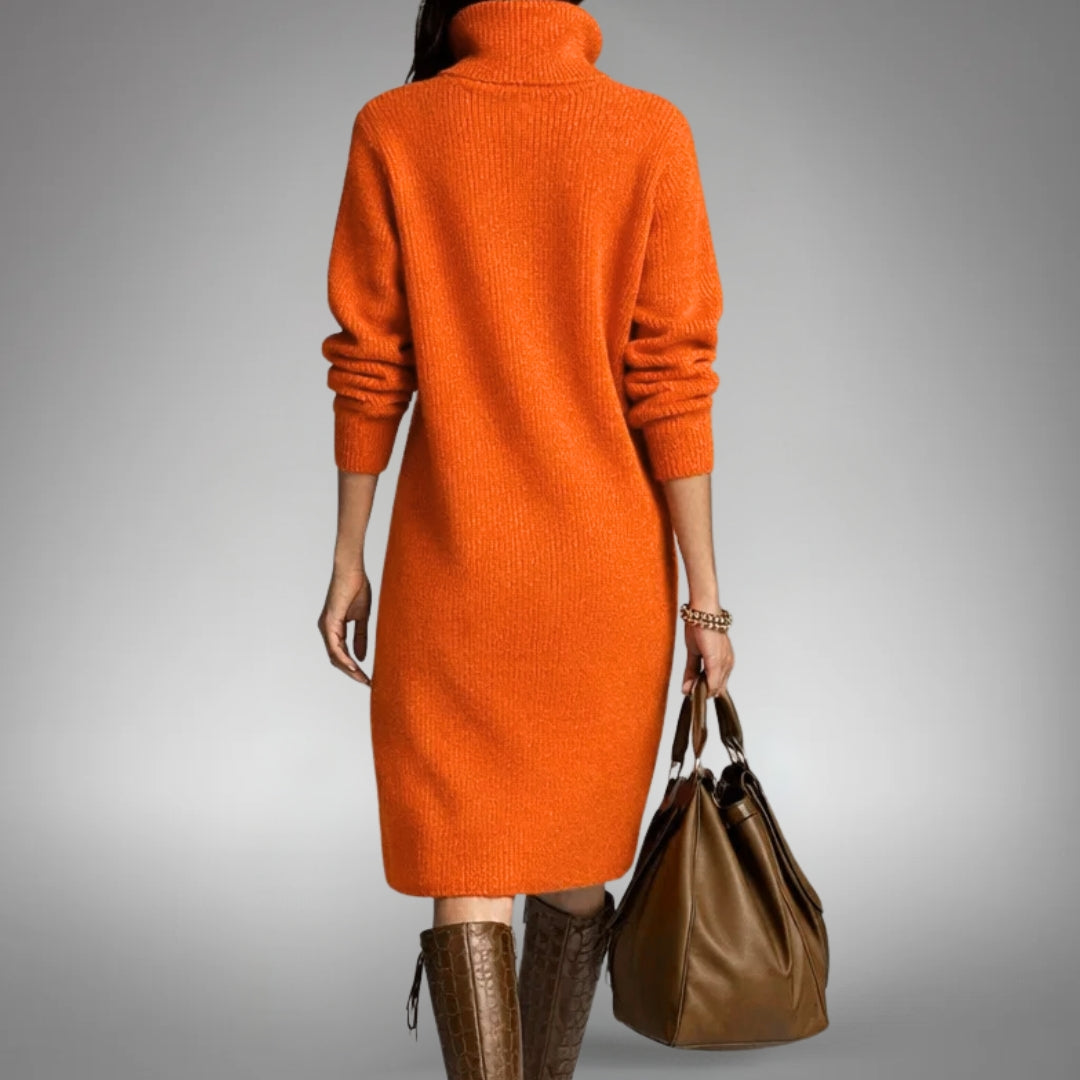 Button Collar Long Sleeve Knit Midi Dress