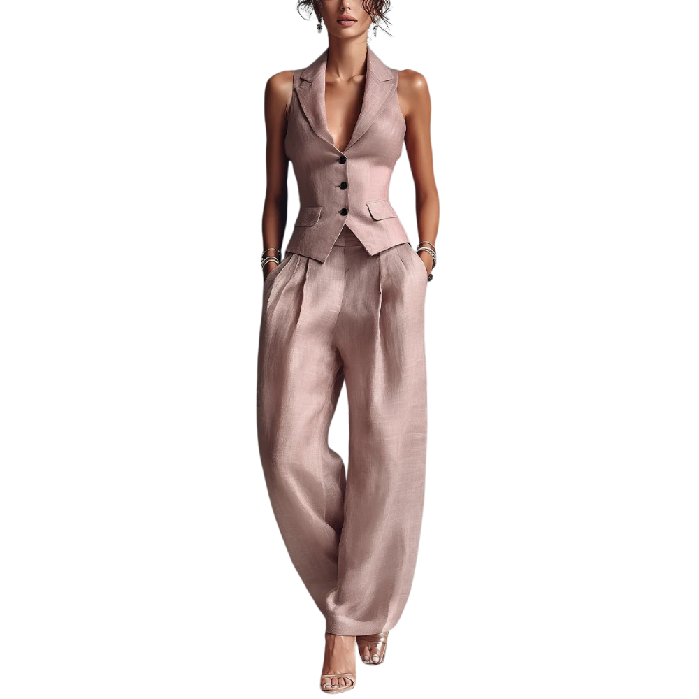 Fitted Sleeveless Deep V Neck Set