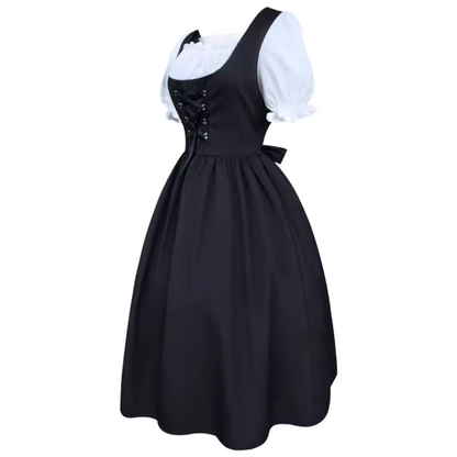 Women's Square Neck Puff Sleeve Lace-Up Midi Oktoberfest Dress