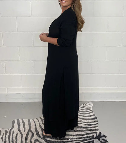 Long Sleeve V Neck Slit Set