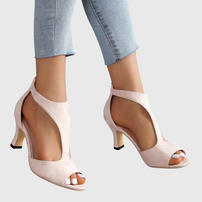 Open Toe Cut Out Back Zip Kitten Heels