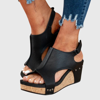Open Toe Studded Wedge Slingback Sandals
