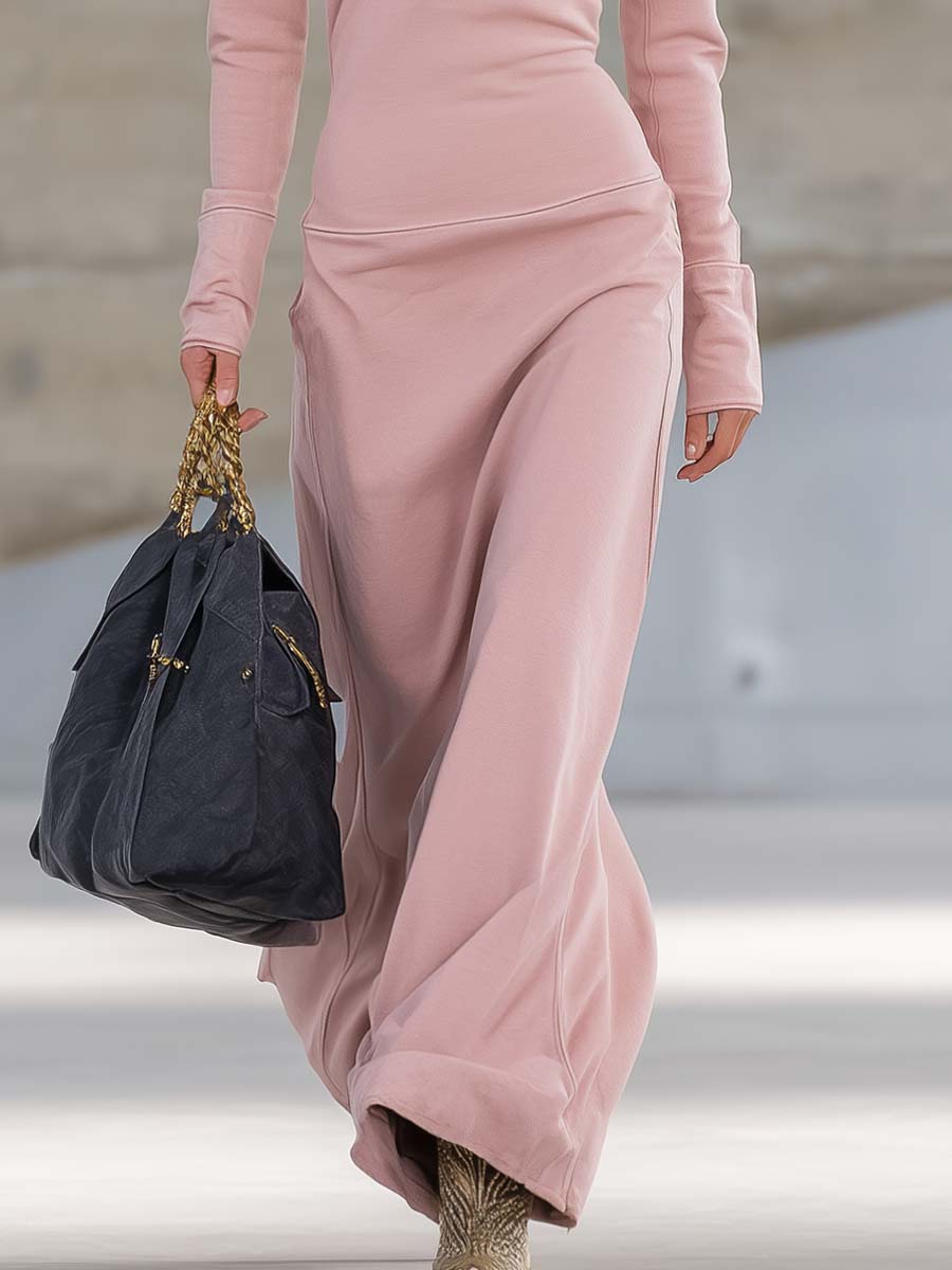 Zippered Collar Long Sleeved Maxi Fitted Dress