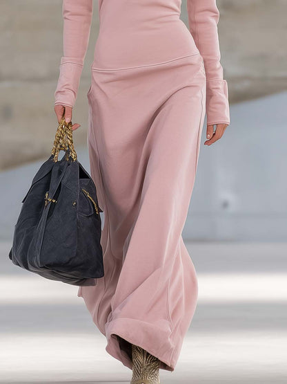 Zippered Collar Long Sleeved Maxi Fitted Dress