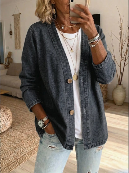 Textured Buttoned Seamed Dropped Loose Cardigan