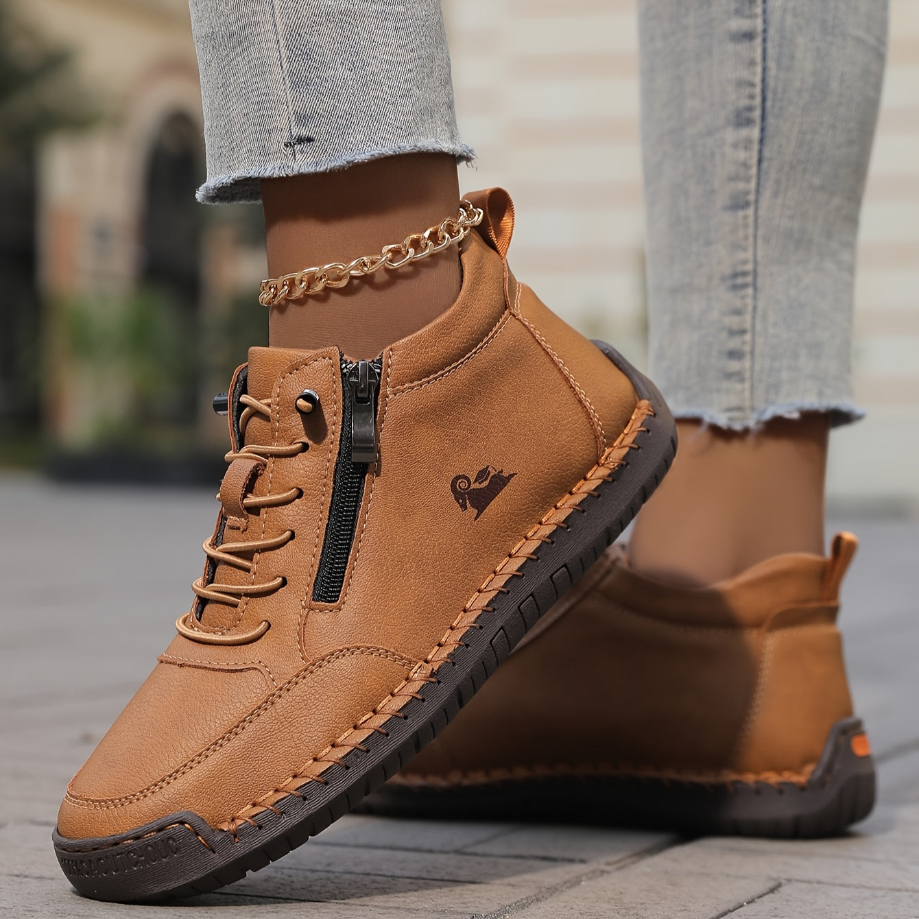 Zip-Up Lace-Up High-Top Orthopedic Sneakers