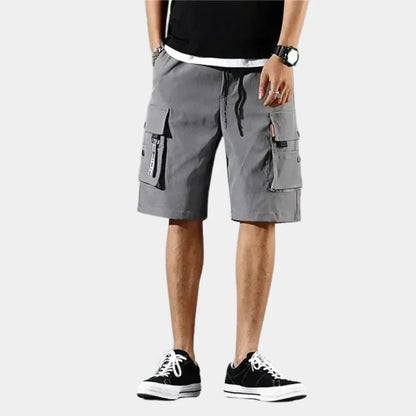 Solid Drawstring Loose Fit Mid Rise Cargo Shorts