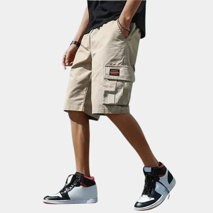 Solid Drawstring Loose Fit Mid Rise Cargo Shorts