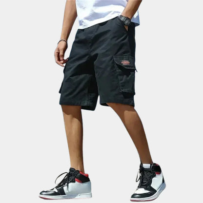 Solid Drawstring Loose Fit Mid Rise Cargo Shorts