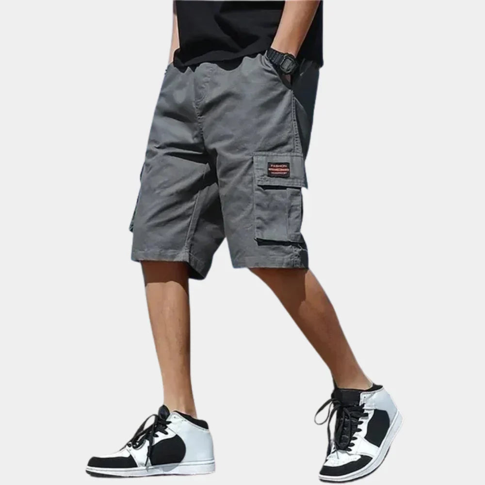 Solid Drawstring Loose Fit Mid Rise Cargo Shorts