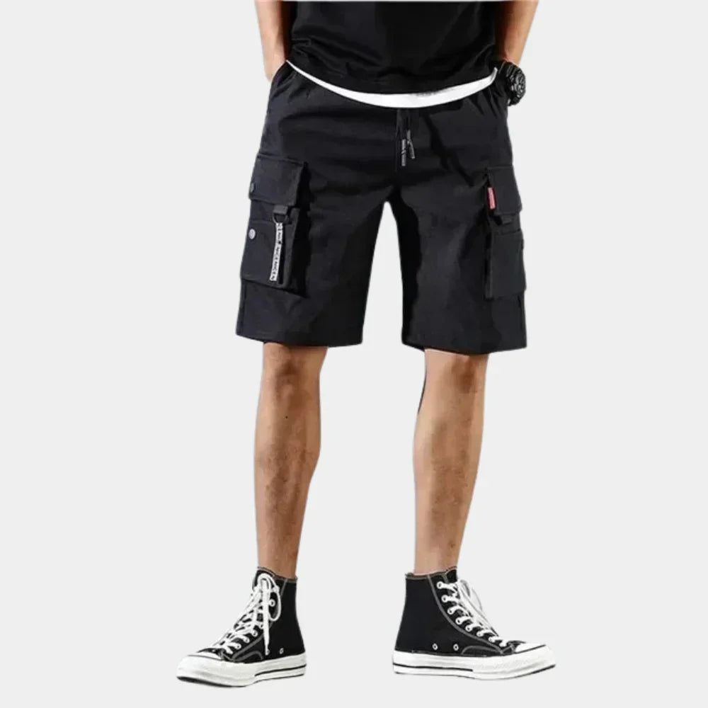 Solid Drawstring Loose Fit Mid Rise Cargo Shorts