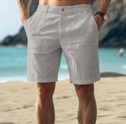 Textured Wide Straight Buttoned Pocketed Shorts