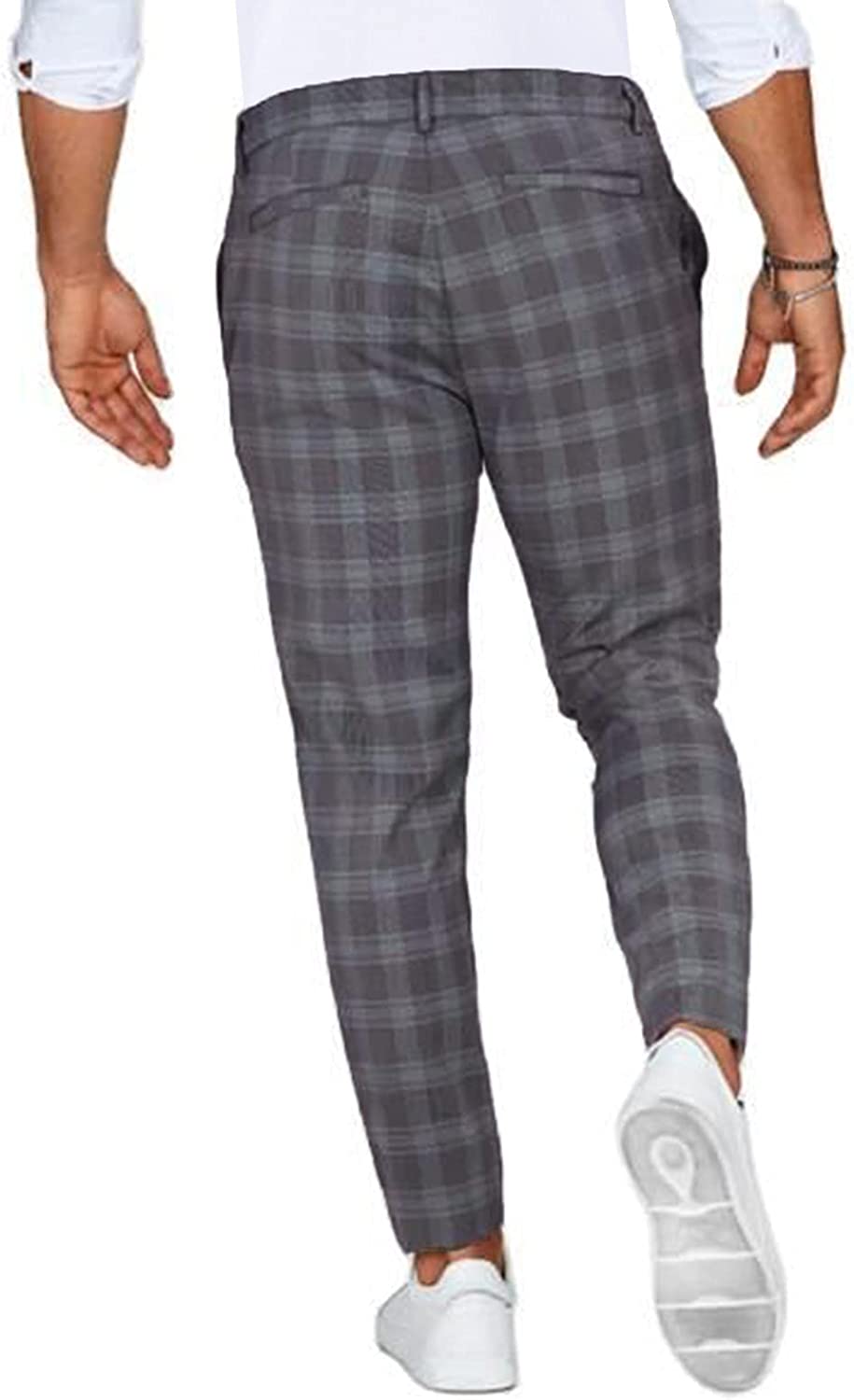 Plaid Slim Looped Tailored Ankle Trousers