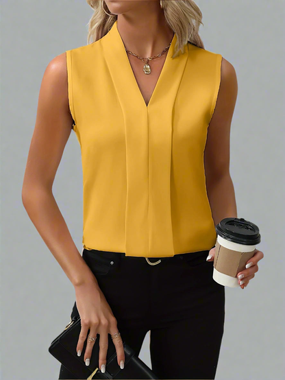 Draped Folded Structured Sleeveless Gathered Top