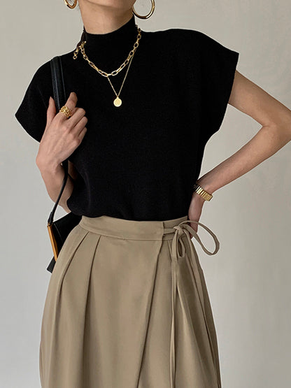 High Neck Sleeveless Knit Loose Top