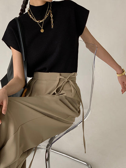 High Neck Sleeveless Knit Loose Top