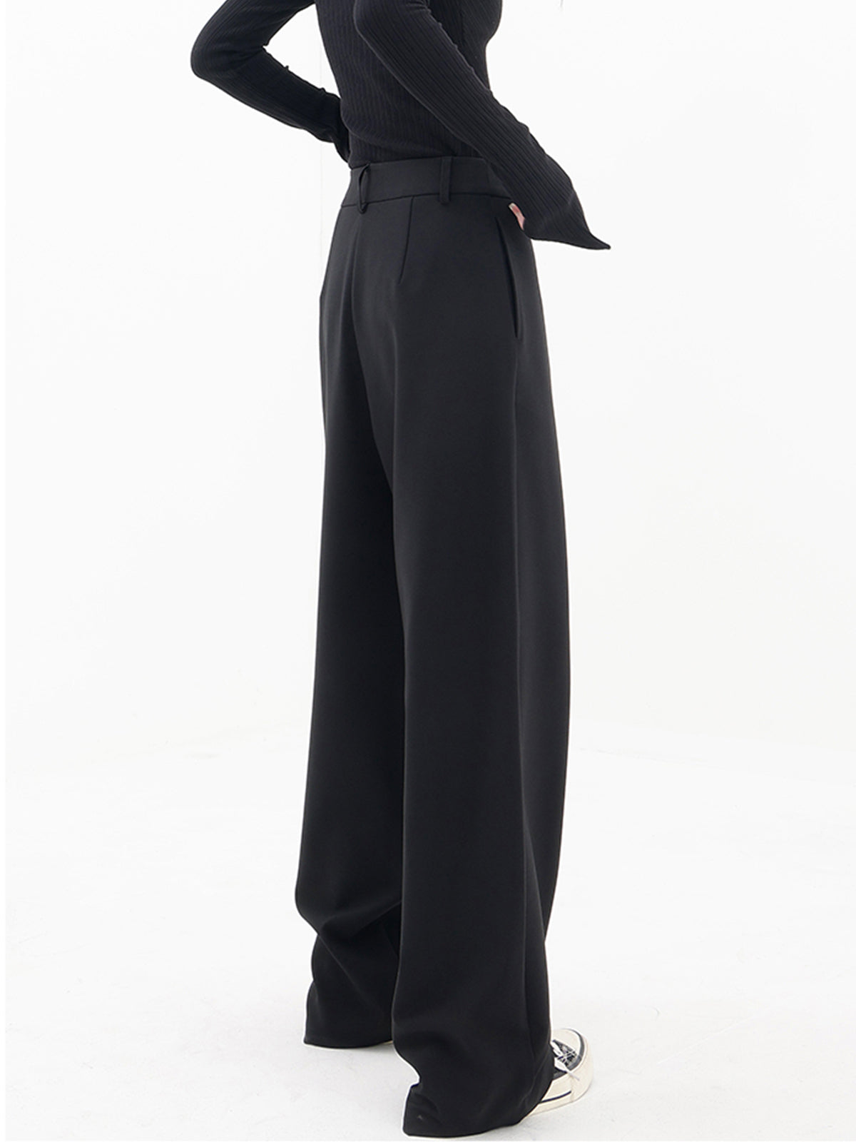 Asymmetrical High Waist Overlap Wide Leg Drape Pants