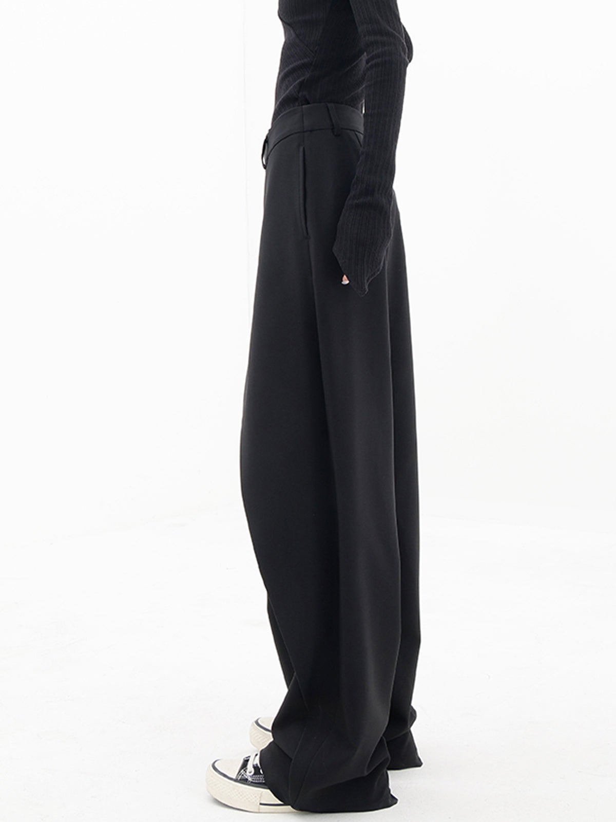 Asymmetrical High Waist Overlap Wide Leg Drape Pants