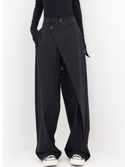 Asymmetrical High Waist Overlap Wide Leg Drape Pants