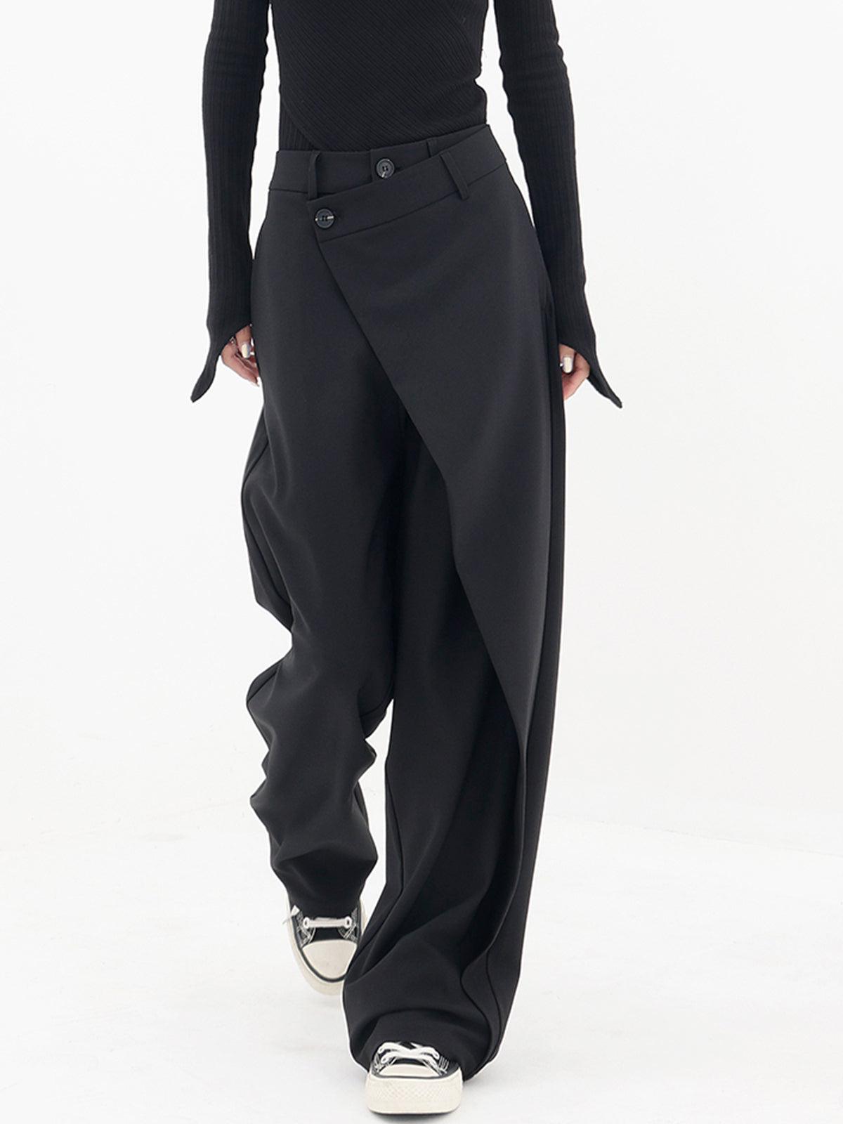 Asymmetrical High Waist Overlap Wide Leg Drape Pants